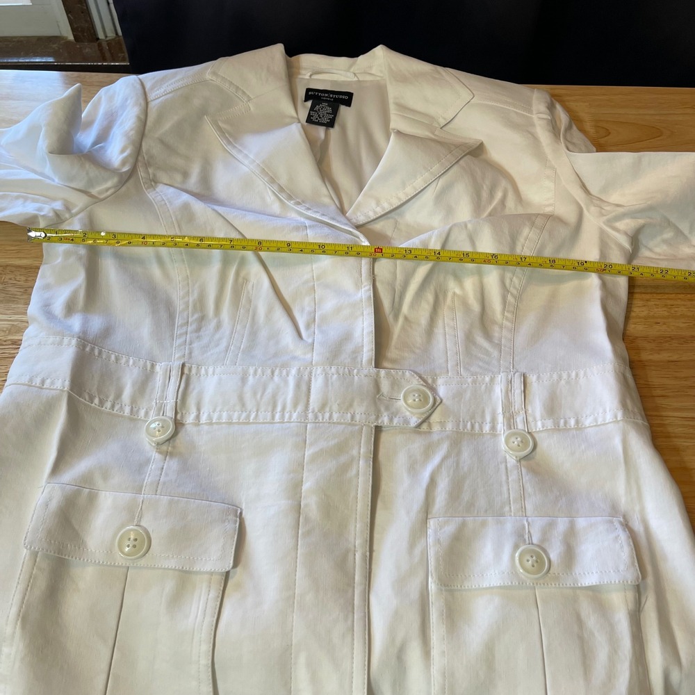 NEW Sutton Studio Womens White Linen Blend 2 Pc Pant Suit Blazer & Trousers 14 - Picture 3 of 16